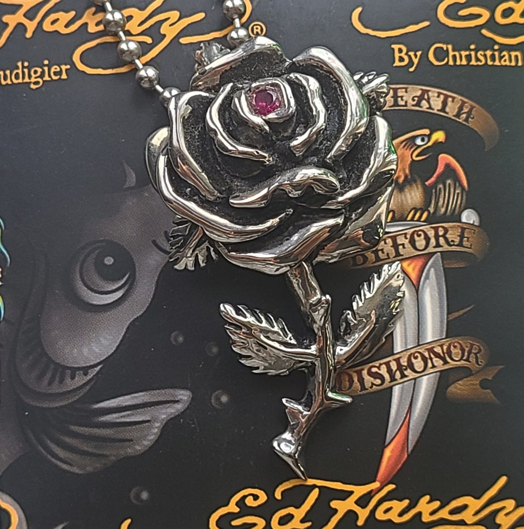 Vintage Authentic Ed HARDY by Christian Audigier Stainless Steel ROSE ...