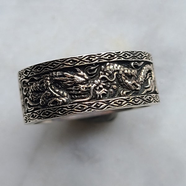 Authentic ORIENTAL VIBRATIONS 925 Sterling Silver DRAGON Ring / Handmade in Japan / Usa Size 12 1/4 for Big Fingers !