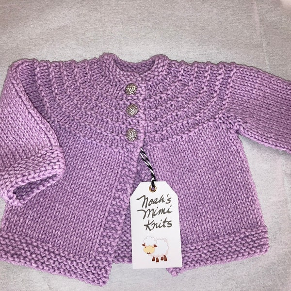 Hand Knit Light Purple Sparkly Button Baby Sweater