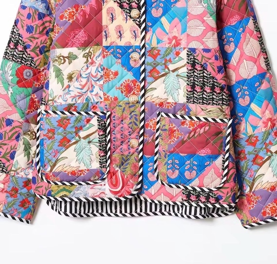 Colorful Patchwork Quilted Spring Summer Jacket W… - image 6