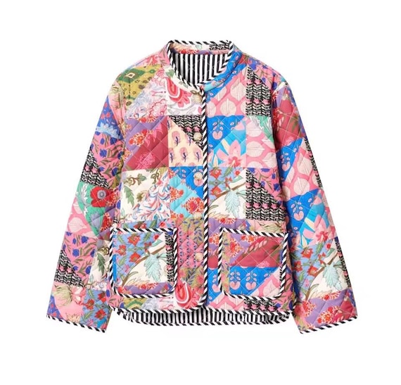 Colorful Patchwork Quilted Spring Summer Jacket W… - image 3