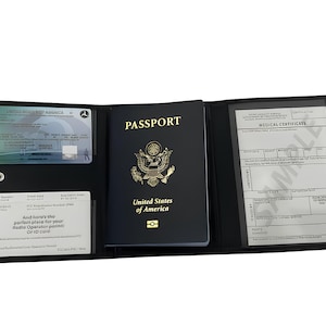 Funda para pasaporte de piloto de cuero genuino de alta calidad – Cartera de viaje para piloto para hombre y mujer – Funda para pasaporte con bloqueo RFID – Opción personalizada