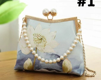 Bags, Flower Applique Kiss Lock Pu Leather Bag Pink