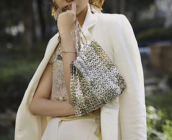 Silver Metal Chain Disc Bag | Hollow Evening Clutch