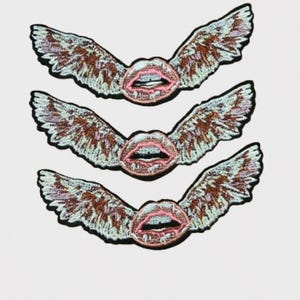 Embroidered Flying Wings Lips Patch | DIY Iron-On Appliqué Badge Accessory