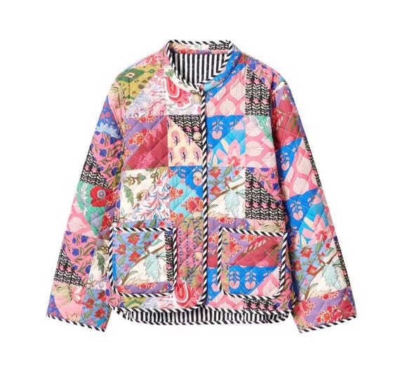 Colorful Patchwork Quilted Spring Summer Jacket W… - image 1