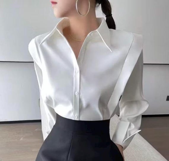 Elegant Classy White Structured Shoulder Blouse |… - image 1