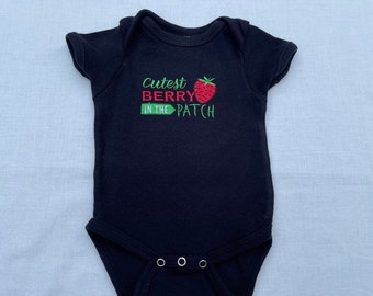 Funny, Cute Embroidered Baby Onesie|Baby Bodysuit|0-3 month|Cutest Berry In The Patch|Strawberry|Baby Shower|New Baby