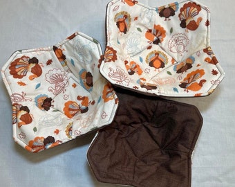 ThanksgivingTurkey Microwave Bowl Cozy|Single or Set of 3|Bowl Pot Holder|Hot or Cold|Gift|Reversible|Fall