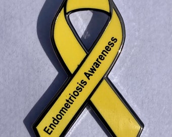 Endometriosis Yellow Awareness ribbon enamel badge / brooch