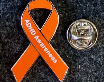 ADHD  Attention Deficit Hyperactivity Disorder Awareness orange ribbon enamel orange badge / brooch