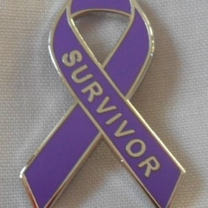Pancreatic Cancer Survivor Purple Awareness ribbon enamel pin badge / brooch.