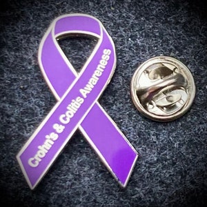 Crohn's & Colitis Disease Purple Awareness ribbon enamel pin badge