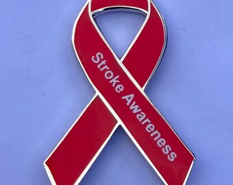 PinMart Stroke Red Awareness Ribbon Enamel Lapel Pin - New With Tags