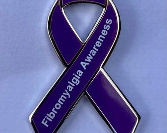 Fibromyalgia Purple Awareness ribbon enamel badge / brooch