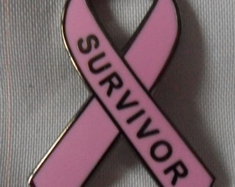 Breast Cancer Survivor pink awareness ribbon enamel badge / brooch