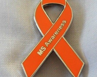 Multiple Sclerosis MS Awareness ribbon enamel orange pin badge / brooch.