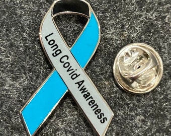 Long Covid Awareness ribbon enamel teal, grey and black  badge / brooch