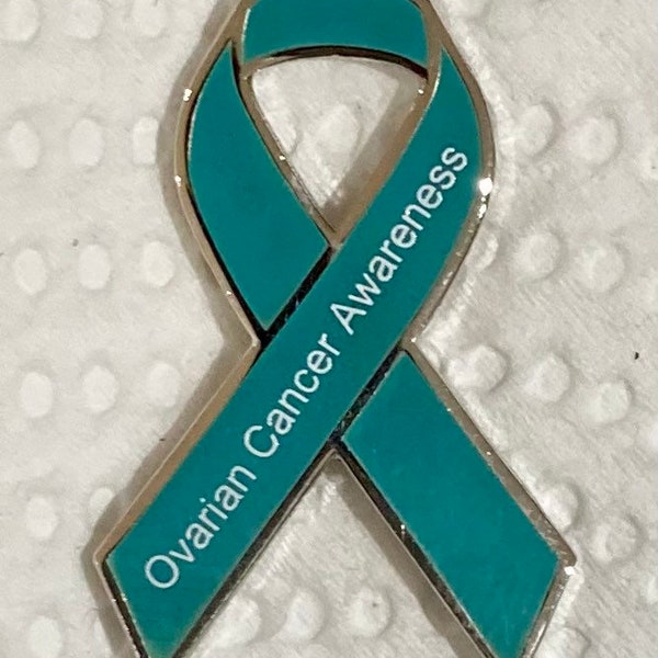 Ovarian Cancer Awareness teal ribbon enamel pin badge / brooch