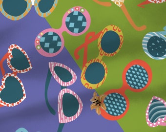 Bright Sunnies on Periwinkle or Green 100% Cotton Fabric Fat Quarter print by KerrynB. Patchwork & Quilting