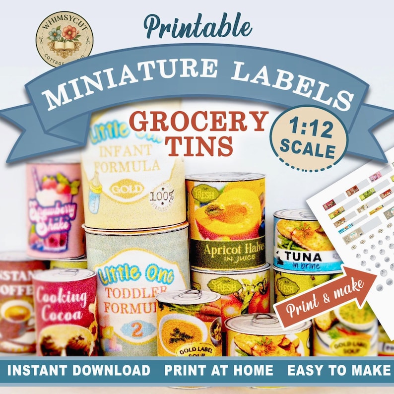 Miniature Grocery Labels 1:12 One Scale Printable, Dollhouse Groceries ...
