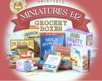 1:12 Scale Printable Miniature Grocery Boxes, Dollhouse Food Items (Digital Download)