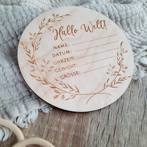 Madera de tarjeta de hito / signo de nacimiento recién nacido / descendencia de nacimiento / Hola mundo 2