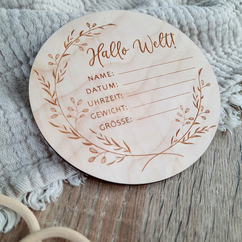 Madera de tarjeta de hito / signo de nacimiento recién nacido / descendencia de nacimiento / Hola mundo 2