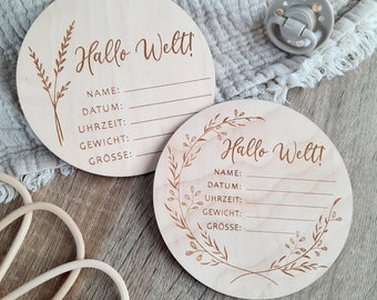 Wooden milestone card / newborn birth sign / birth of offspring / Hello world!