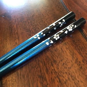 Chopsticks, Green, Blue, or Purple, w/ Cherry Blossom Floral Cherry Blossom Design Blue