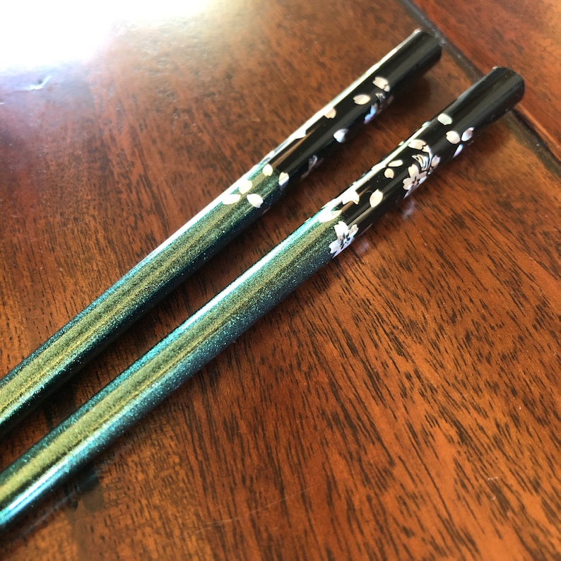 Chopsticks, Green, Blue, or Purple, w/ Cherry Blossom Floral Cherry Blossom Design Green