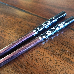 Chopsticks, Green, Blue, or Purple, w/ Cherry Blossom Floral Cherry Blossom Design Purple