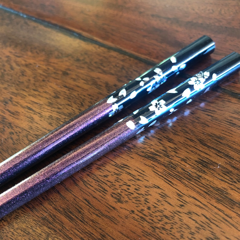 Chopsticks, Green, Blue, or Purple, w/ Cherry Blossom Floral Cherry Blossom Design Purple