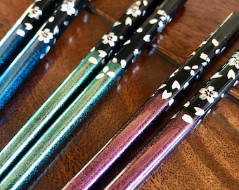 Chopsticks, Green, Blue, or Purple, w/ Cherry Blossom Floral Cherry Blossom Design