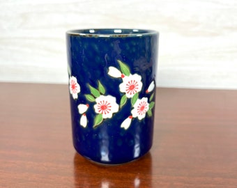 Ceramic Dark Blue Tea Cup with Floral Design
