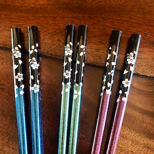 Chopsticks, Green, Blue, or Purple, w/ Cherry Blossom Floral Cherry Blossom Design image 3