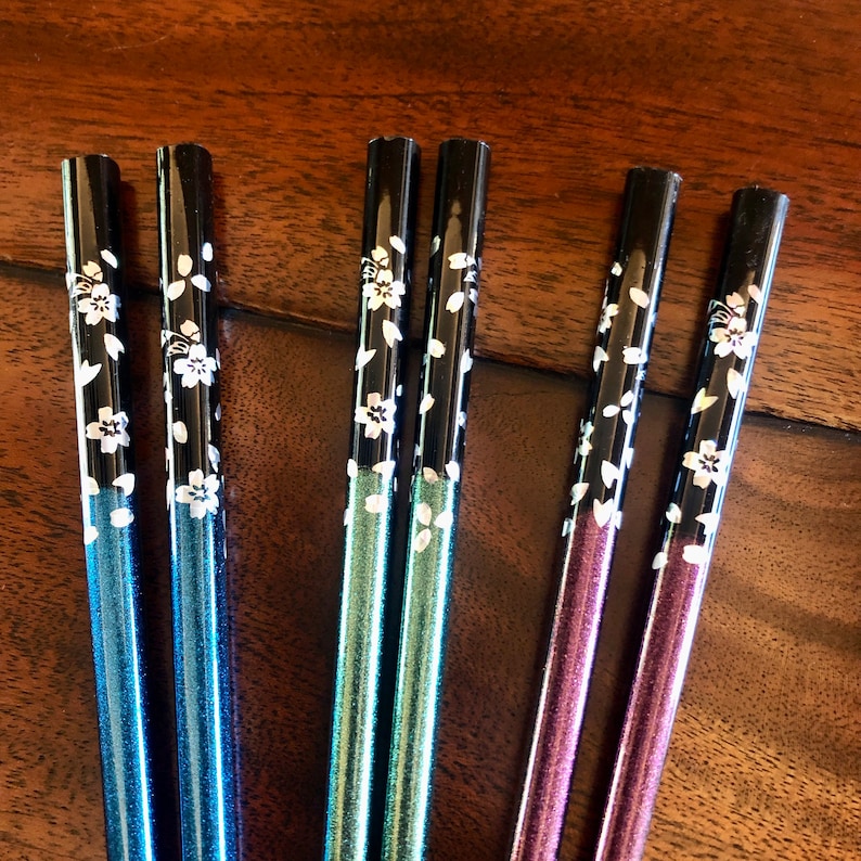 Chopsticks, Green, Blue, or Purple, w/ Cherry Blossom Floral Cherry Blossom Design image 3