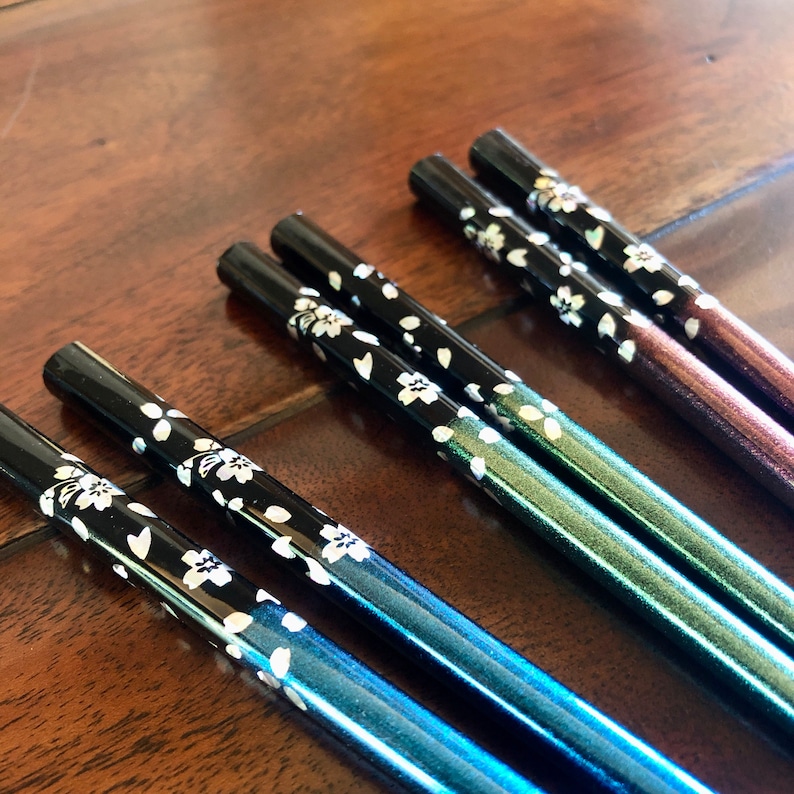 Chopsticks, Green, Blue, or Purple, w/ Cherry Blossom Floral Cherry Blossom Design image 7