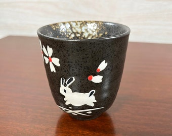 Ceramic Tea Cup, Rabbit Design, Handmade Chinese Pottery