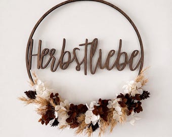 Holzkranz „Herbstliebe“ mit Trockenblumen | Boho Türkranz | Herbstkranz | Wanddeko | Handgefertigte Herbstdekoration