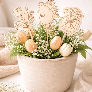 Laser-cut file Spring Plant Marker SVG | Plant Marker Tulip & Chick | Laser Cut File | Easter Decoration Digital Download | Spring | Easter | Flower