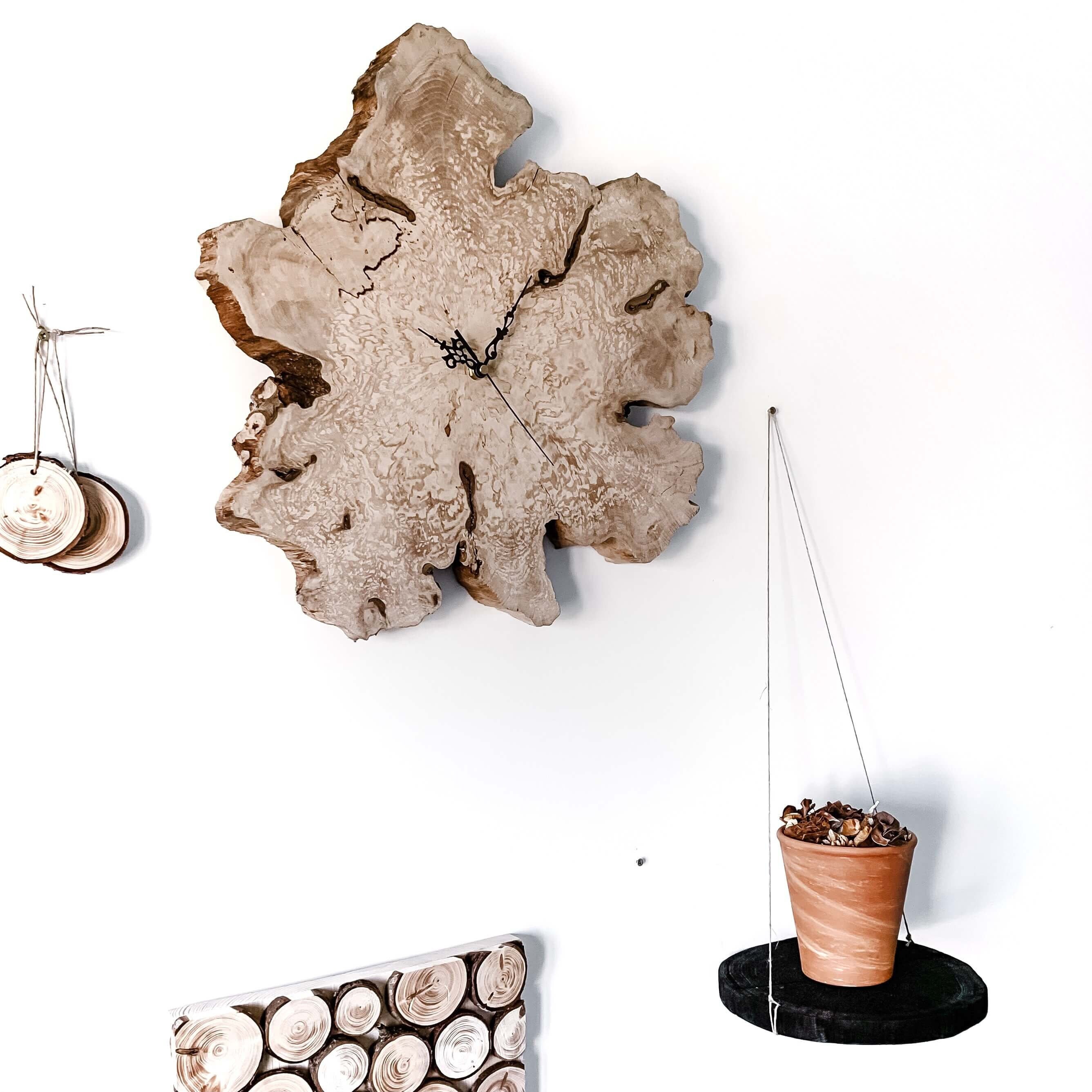 Horloge en Bois Naturel Tranche de Brut 44 X L'orée