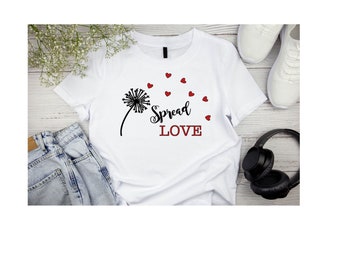 Spread Love T-shirt, Valentijn T-shirt, Paardebloem T-shirt, Hart T-shirt