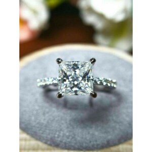 2.66 Ct  White Princess Cut Lab-Created Diamond Solitaire Prong Set Engagement & Wedding 925 Sterling Silver Ring For Valentine Gift For Her