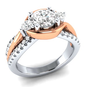 2.59 Ct Round Cut Lab-Created Diamond Two-Tone Style 925 Sterling Silver Engagement Ring, Valentine&#39;s Ring, Gift For Mom, Anniversary Gift