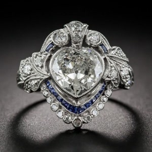 2.59 Ct Heart Cut Lab-Created Diamond Engagement Vintage Art Deco Ring, 1920s Ring, 925 Sterling Silver Ring, Valentine&#39;s Gift, Gift For Mom
