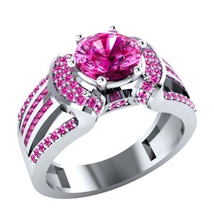 2.85 Carat Round Pink Sapphire Lab-Created Diamond Engagement Rings, 925 Sterling Silver Ring, Valentine&#39;s Ring, Gift For Mom, Promise Ring