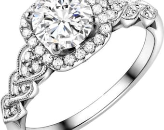 2.48 Ct Lab Diamond Engagement Ring: Sterling Silver Halo Ring