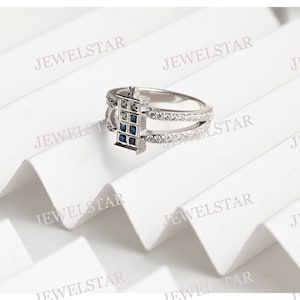 Doctor Who Inspired Tardis 2.35Ct Princess Cut Blue Sapphire & White Diamond Engagement Ring In Solid 925 Sterling Silver, Anniversary Gift