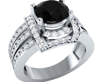 Black Onyx & Lab Diamond 925 Sterling Silver Engagement Ring